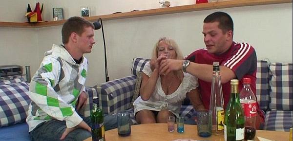  Partying guys pound grandma from both ends